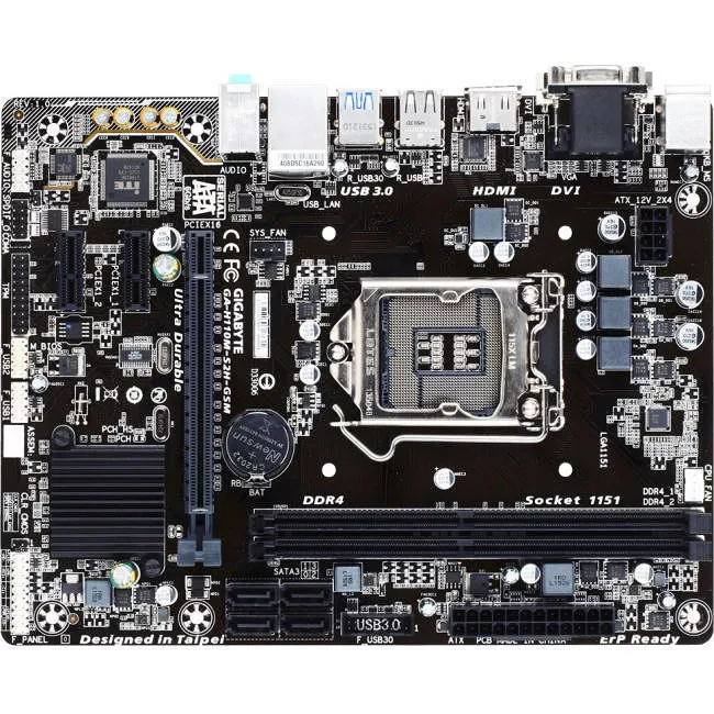 GIGABYTE GA-H110M-S2H GSM Desktop Motherboard - 1x Socket H4 LGA-1151 - Intel H110 - 2x DDR4 - 1x PCIe x16 - Micro ATX
