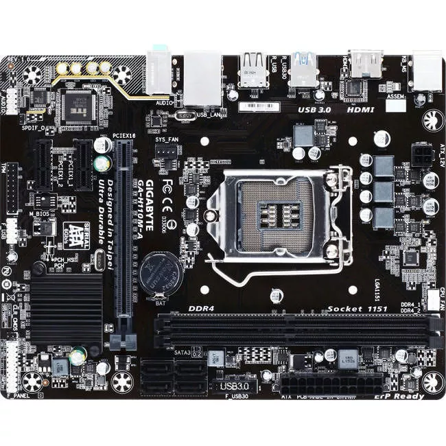 GIGABYTE GA-H110M-A Desktop Motherboard - 1x Socket H4 LGA-1151 - Intel H110 - 2x DDR4 - 1x PCIe x16 - Micro ATX