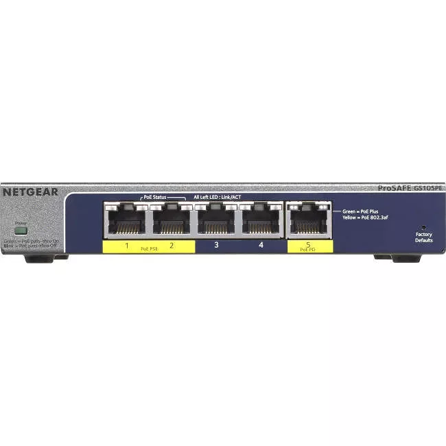 NETGEAR GS105PE-10000S 5-Port Gigabit Smart Managed Plus PoE Switch, 19W, GS105PE