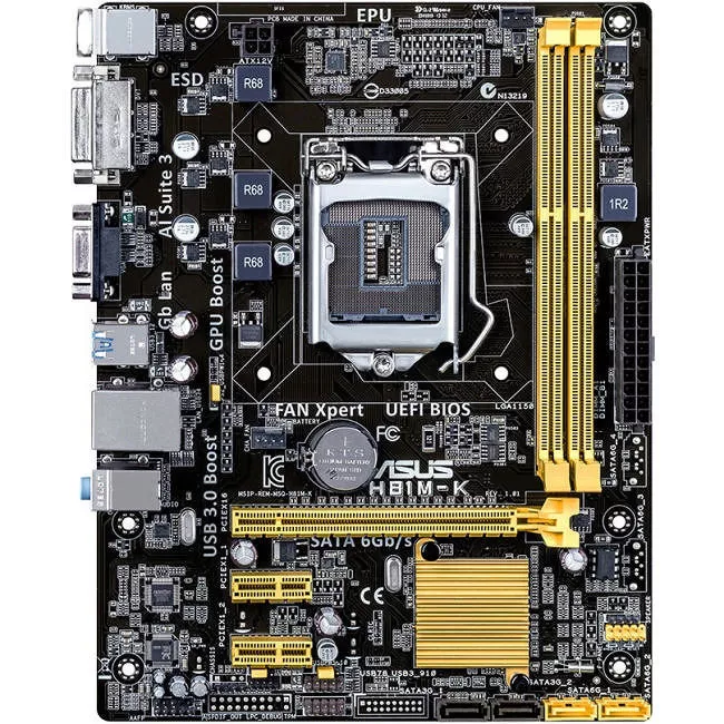 ASUS H81M-K Desktop Motherboard - 1x Socket H3 LGA-1150 - Intel H81 - 2x DDR3 - 1x PCIe x16 - 1x RJ-45 - Micro ATX