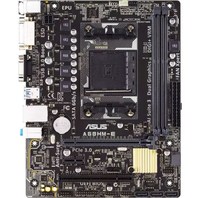 ASUS A68HM-E Desktop Motherboard - 1x Socket FM2+ - AMD A68 - 2x DDR3 - RAID - 1x PCIe x16 - Micro ATX