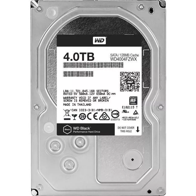 WD WD4004FZWX Black Hard Drive - 4 TB - 128 MB - 3.5 - SATA - 7200