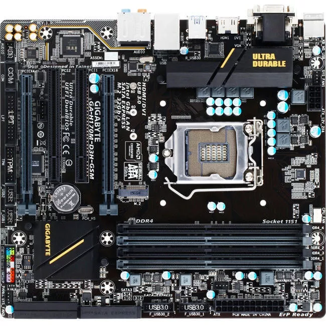 GIGABYTE GA-H170M-D3H-GSM Desktop Motherboard - 1x Socket H4 LGA-1151 - Intel H170 - 4x DDR4 - RAID - 1x M.2 - 2x PCIe x16 - Micro ATX
