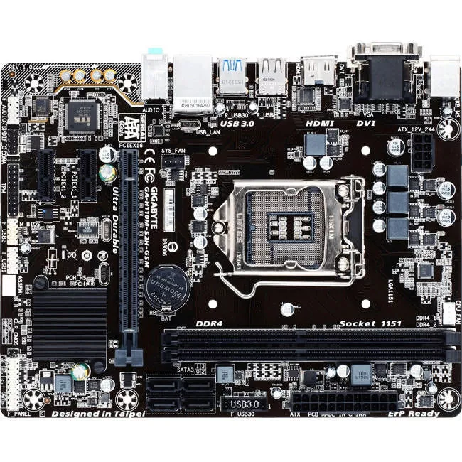 GIGABYTE GA-H110M-S2H-GSM-B Desktop Motherboard - 1x Socket H4 LGA-1151 - Intel H110 - 2x DDR4 - 1x PCIe x16 - Micro ATX