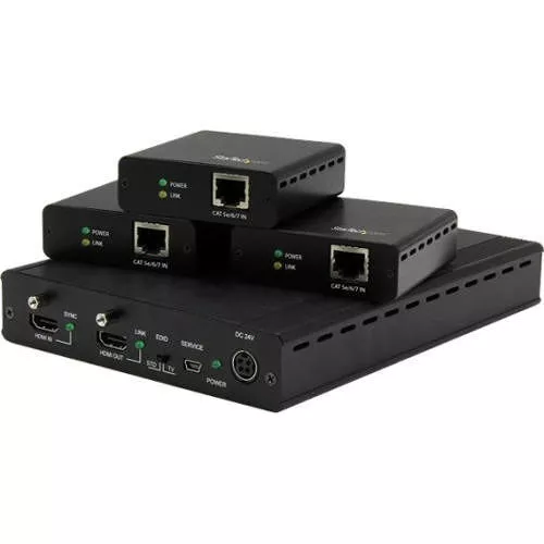 StarTech ST124HDBT 3 Port HDBaseT Extender Kit with 3 Receivers - 1x3 HDMI over CAT5 Splitter - 4K