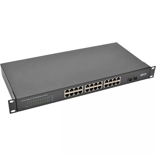 Tripp Lite NG24 24-Port 10/100/1000 Mbps 1U Rack-Mount/Desktop Gigabit Ethernet Unmanaged Switch 2 Gigabit SFP Ports Metal Housing