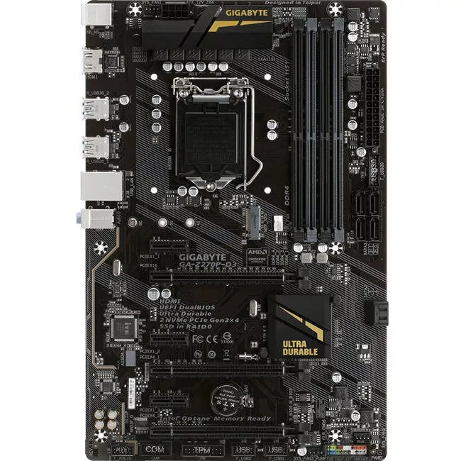 GIGABYTE GA-Z270P-D3 Desktop Motherboard - 1x Socket H4 LGA-1151 - Intel Z270 - 4x DDR4 - RAID - 1x M.2 - 3x PCIe x16 - ATX