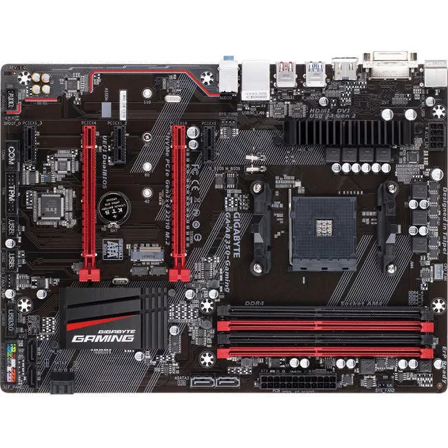 GIGABYTE GA-AB350-GAMING Desktop Motherboard - 1x Socket AM4 - AMD B350 - 4x DDR4 - RAID - 1x M.2 - 2x PCIe x16 - ATX