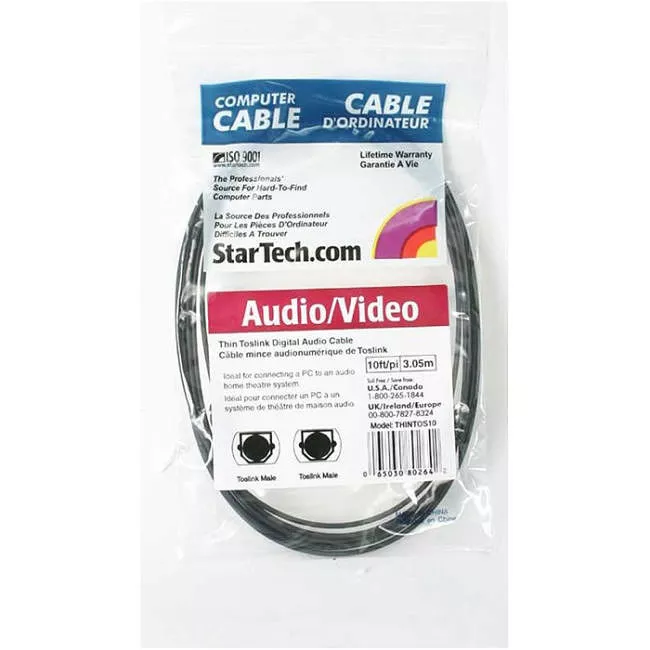 StarTech THINTOS10 Digital SPDIF audio cable (optical) - TOSLINK - 10 ft