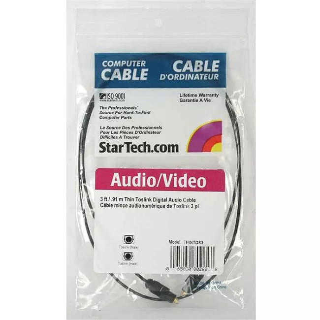 StarTech THINTOS3 3 ft Toslink SPDIF Optical Digital Audio Cable