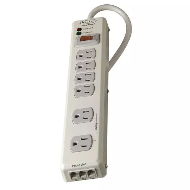 Belkin F9H620-06-MTL 6 Outlet Metal Surge Protector with 6ft Power Cord -1240 Joules - Beige