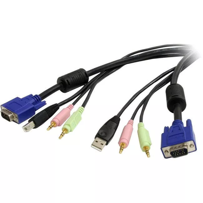 StarTech USBVGA4N1A10 4-in-1 USB VGA KVM Cable - Audio and Microphone - Keyboard / video / mouse / audio cable - 4 pin USB Type A, HD-15, mini-phone stereo 3.5 mm (M) - HD-15, mini-phone stereo 3.5 mm , 4 pin USB Type B (M) - 10 ft