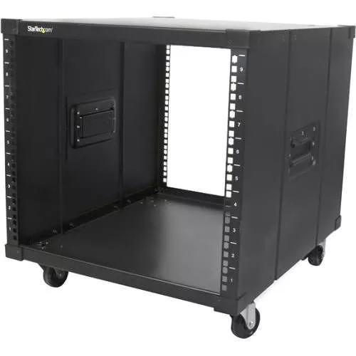StarTech RK960CP 4-Post 9U Mobile Open Frame Server Rack, 19" Network Rolling Rack for Narrow Spaces, Small Data Rack with Casters, TAA