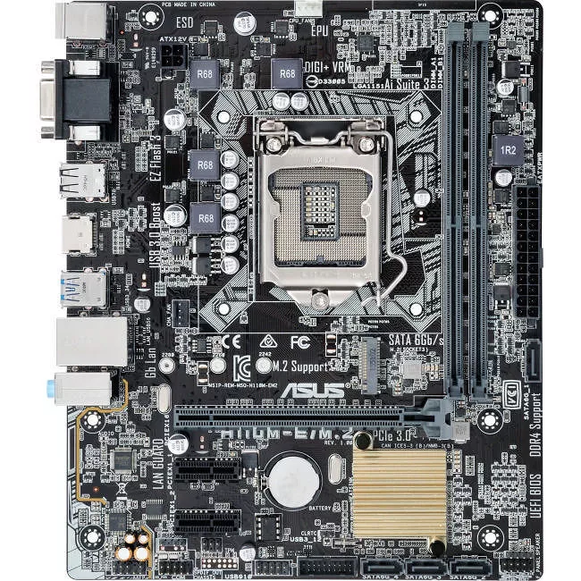 ASUS H110M-E/M.2 Desktop Motherboard - 1x Socket H4 LGA-1151 - Intel H110 - 2x DDR4 - 1x M.2 - 1x PCIe x16 - Micro ATX