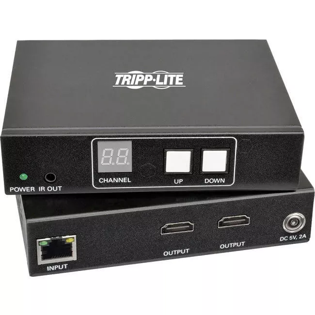 Tripp Lite B160-201-HSI Eaton HDMI over IP Extender Kit with Built-in 2-Port Splitter, RS-232 Serial and IR Control, 1080p 60 Hz, 328 ft. (100 m), TAA