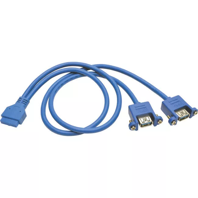 Tripp Lite U321-18N-20P-PM Eaton USB 3.0 2-Port Panel Mount Adapter, 20-Pin Motherboard IDC to 2x USB-A Female, 18 in.