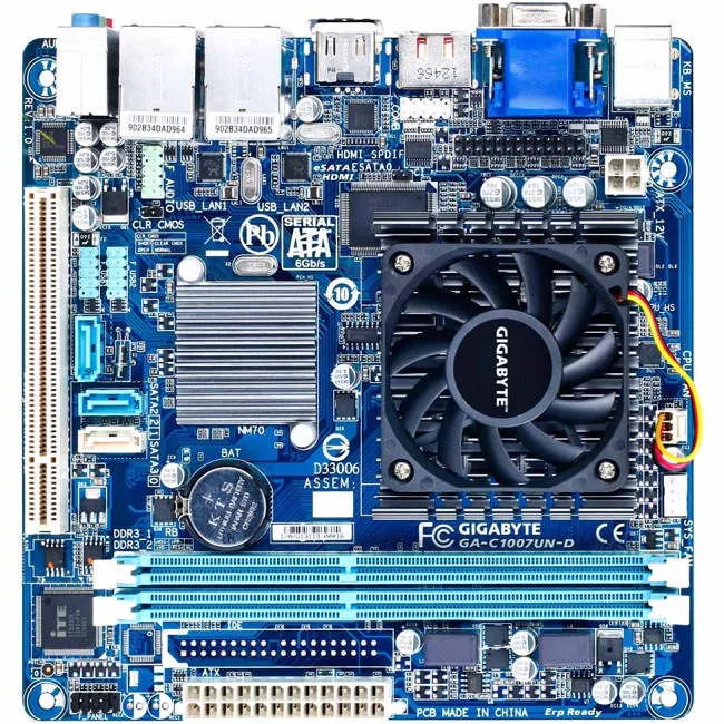 GIGABYTE GA-C1007UN-D Desktop Motherboard - Intel NM70 Express - 2x DDR3 - 1x RJ-45 - Mini ITX
