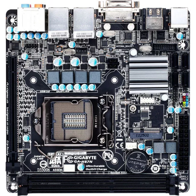 GIGABYTE GA-H87N-B Desktop Motherboard - 1x Socket H3 LGA-1150 - Intel H87 Express - 2x DDR3 - RAID - 1x PCIe x16 - 2x RJ-45 - Mini ITX