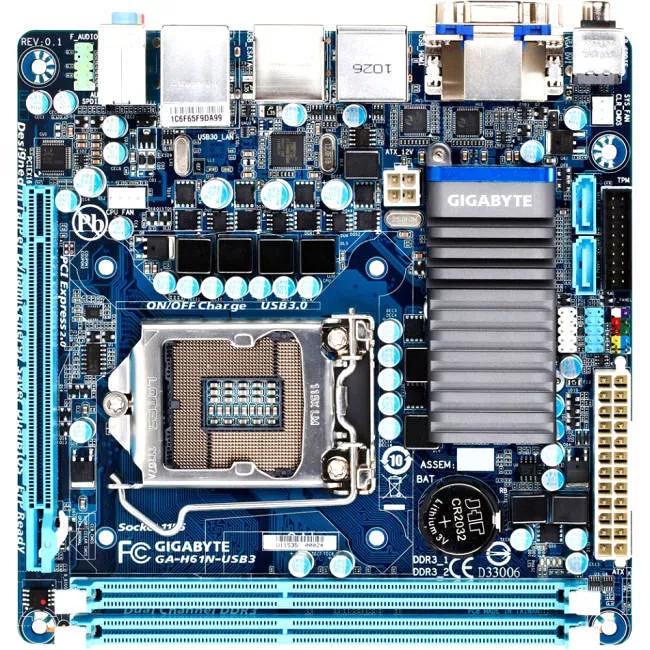 GIGABYTE GA-H61N-USB3 Desktop Motherboard - 1x Socket H2 LGA-1155 - Intel H61 Express - 2x DDR3 - No - 1x PCIe x16 - 1x RJ-45 - Mini ITX