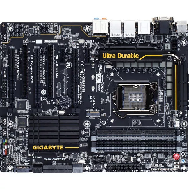 GIGABYTE GA-Z97X-UD5H-BK Desktop Motherboard - 1x Socket H3 LGA-1150 - Intel Z97 Express - 4x DDR3 - RAID - 1x M.2 - 3x PCIe x16 - 1x RJ-45 - ATX