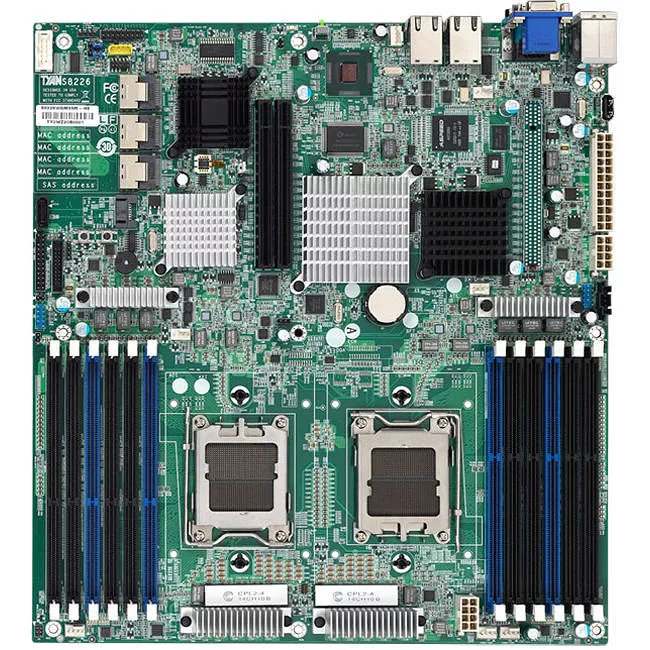 MiTAC S8226WGM3NR Server Motherboard - 2x Socket C32 LGA-1207 - AMD SR5690 - 12x DDR3 - RAID - 2x PCIe x16 - 3x RJ-45 - SSI EEB