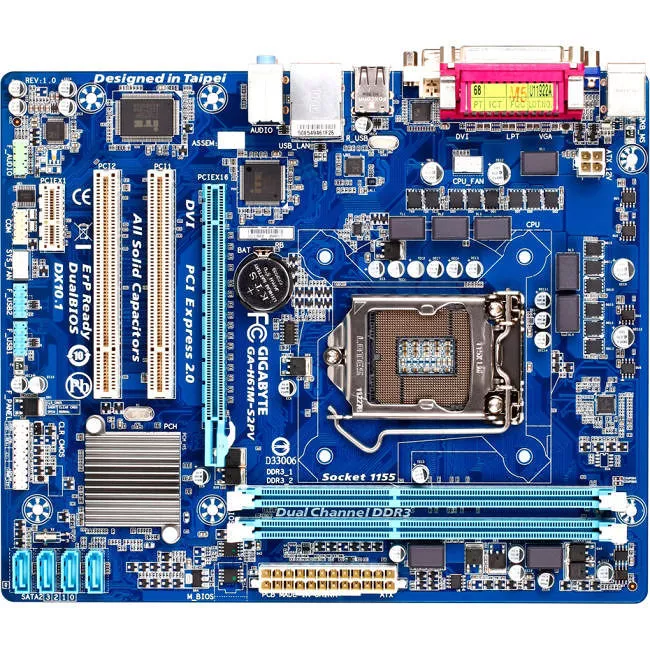 GIGABYTE GA-H61M-S2PV Desktop Motherboard - 1x Socket H2 LGA-1155 - Intel H61 Express - 2x DDR3 - No - 1x PCIe x16 - 1x RJ-45 - Micro ATX