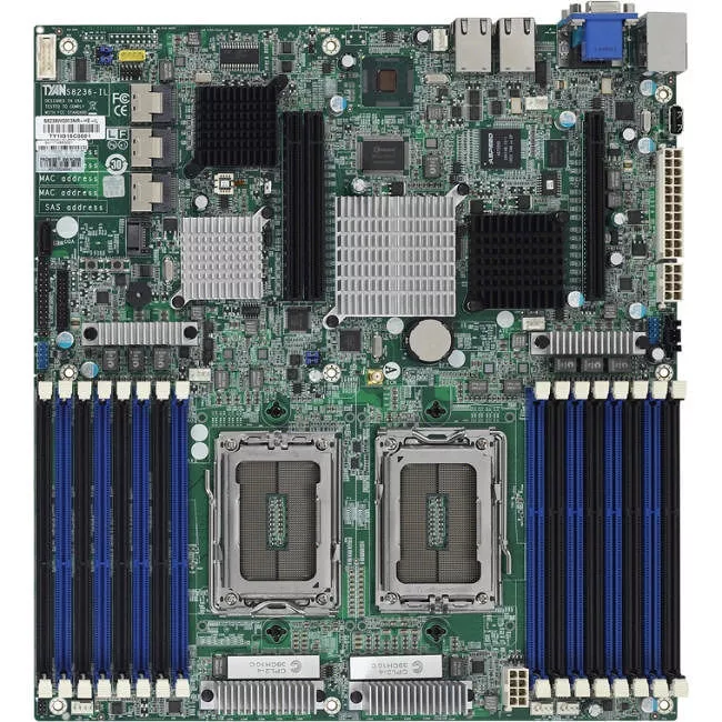 MiTAC S8236GM3NR-IL Server Motherboard - 2x Socket G34 LGA-1944 - AMD SR5690 - 16x DDR3 - RAID - 2x PCIe x16 - 3x RJ-45 - SSI EEB