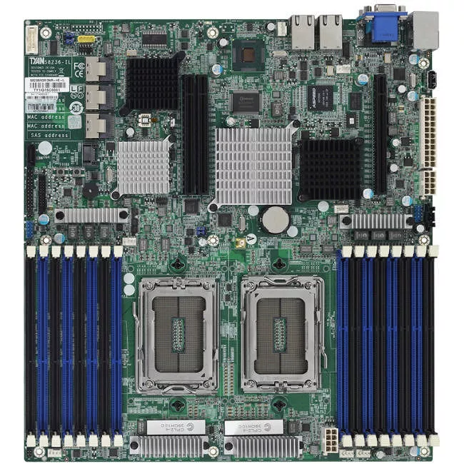 MiTAC S8236WGM3NR-IL Server Motherboard - 2x Socket G34 LGA-1974 - AMD SR5690 - 16x DDR3 - RAID - 2x PCIe x16 - 3x RJ-45 - SSI EEB
