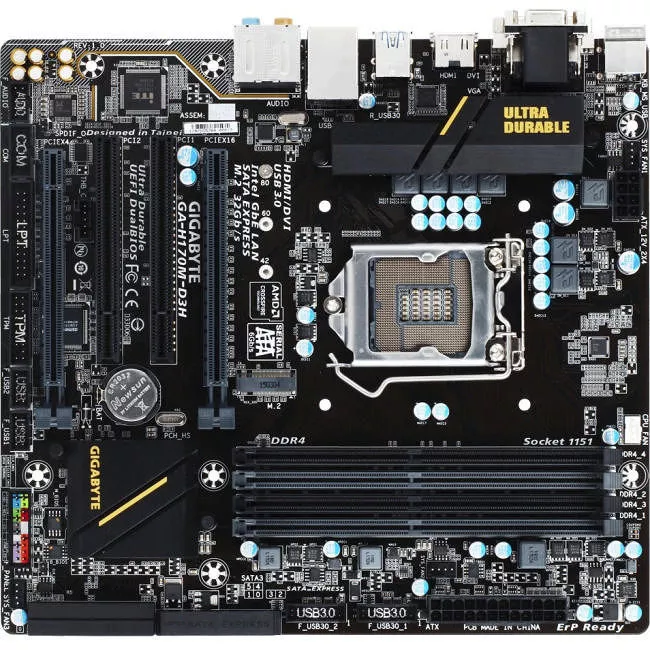 GIGABYTE GA-H170M-D3H Desktop Motherboard - 1x Socket H4 LGA-1151 - Intel H170 - 4x DDR4 - RAID - 1x M.2 - 2x PCIe x16 - ATX