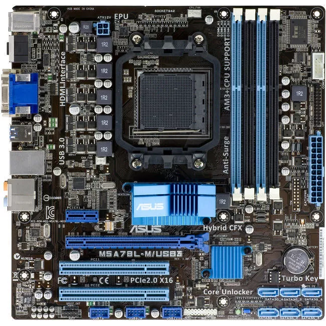 ASUS M5A78L-M/USB3 Desktop Motherboard - 1x Socket AM3+ - AMD 760G - 4x DDR3 - RAID - 1x PCIe x16 - 1x RJ-45 - Micro ATX