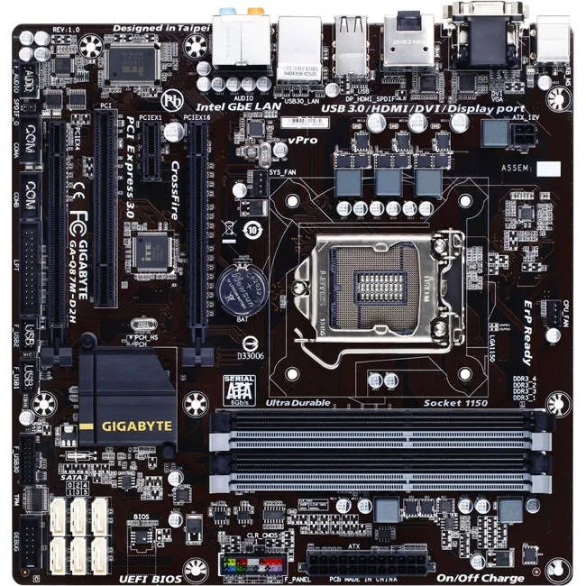 GIGABYTE GA-Q87M-D2H Desktop Motherboard - 1x Socket H3 LGA-1150 - Intel Q87 Express - 4x DDR3 - RAID - 2x PCIe x16 - 1x RJ-45 - Micro ATX