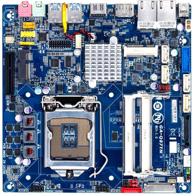 GIGABYTE GA-Q87TN-B Desktop Motherboard - 1x Socket H3 LGA-1150 - Intel Q87 Express - 2x DDR3 - 2x RJ-45 - Mini ITX