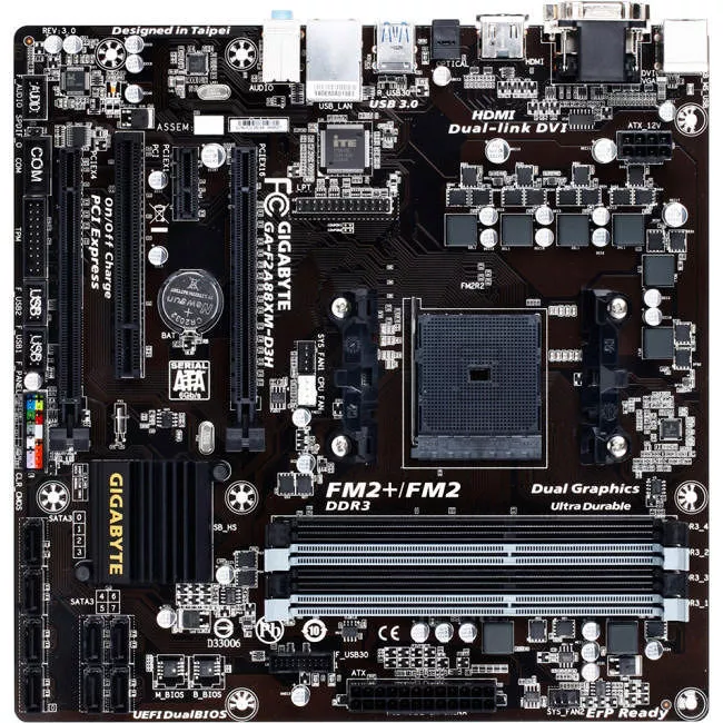 GIGABYTE GA-F2A88XM-D3H Desktop Motherboard - 1x Socket FM2+ - AMD A88X - 4x DDR3 - RAID - 2x PCIe x16 - 1x RJ-45 - Micro ATX