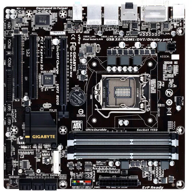 GIGABYTE GA-Q87M-MK Desktop Motherboard - 1x Socket H3 LGA-1150 - Intel Q87 Express - 4x DDR3 - RAID - 1x PCIe x16 - 2x RJ-45 - Micro ATX