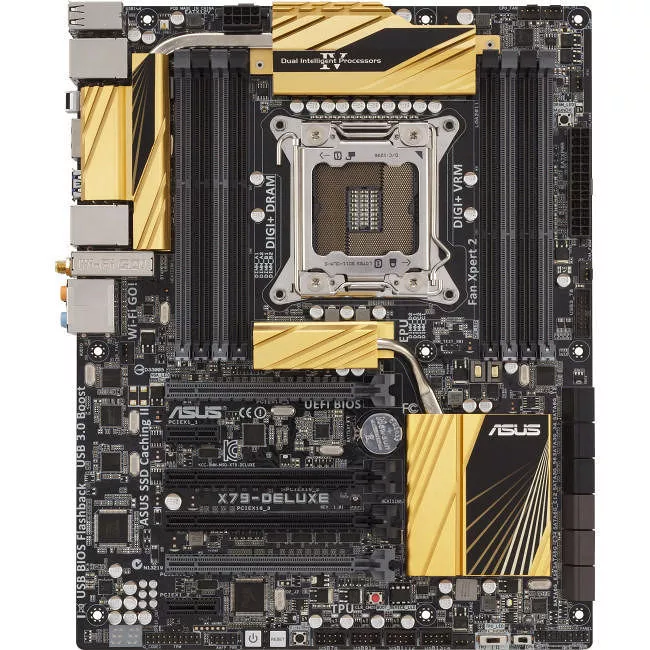 ASUS X79-DELUXE Desktop Motherboard - 1x Socket R LGA-2011 - Intel X79 Express - 8x DDR3 - RAID - 4x PCIe x16 - Wi-Fi - 2x RJ-45 - ATX