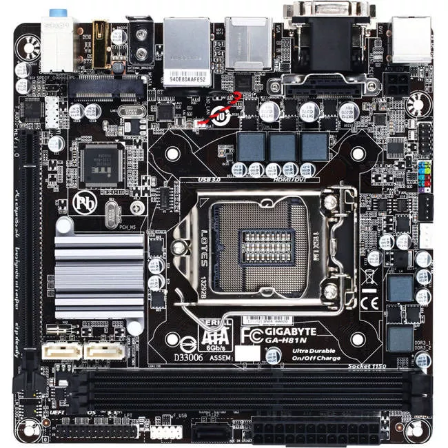 GIGABYTE GA-H81N Desktop Motherboard - 1x Socket H3 LGA-1150 - Intel H81 - 2x DDR3 - 1x PCIe x16 - 1x RJ-45 - Mini ITX