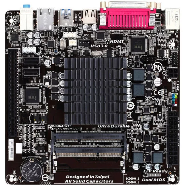 GIGABYTE GA-J1800N-D2P Desktop Motherboard - Intel 2x DDR3 - 1x RJ-45 - Mini ITX
