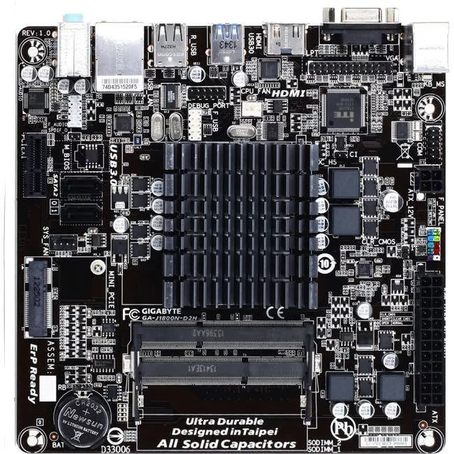 GIGABYTE GA-J1800N-D2H Desktop Motherboard - Socket BGA-1170 - Intel 2x DDR3 - 1x RJ-45 - Mini ITX