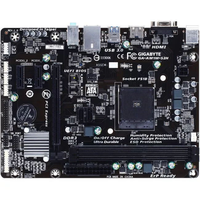 GIGABYTE AM1M-S2H Desktop Motherboard - 1x Socket AM1 - AMD 2x DDR3 - 1x PCIe x16 - 1x RJ-45 - Micro ATX