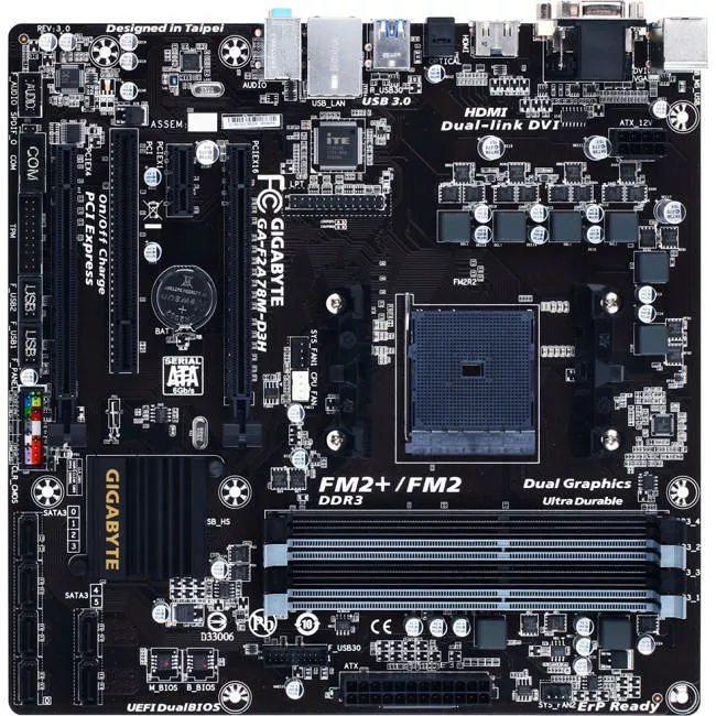 GIGABYTE GA-F2A78M-D3H Desktop Motherboard - 1x Socket FM2+ - AMD A78 - 4x DDR3 - RAID - 2x PCIe x16 - 1x RJ-45 - Micro ATX