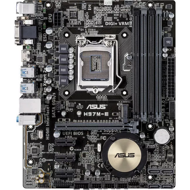 ASUS H97M-E/CSM Desktop Motherboard - 1x Socket H3 LGA-1150 - Intel H97 Express - 4x DDR3 - RAID - 1x M.2 - 1x PCIe x16 - 1x RJ-45 - Micro ATX