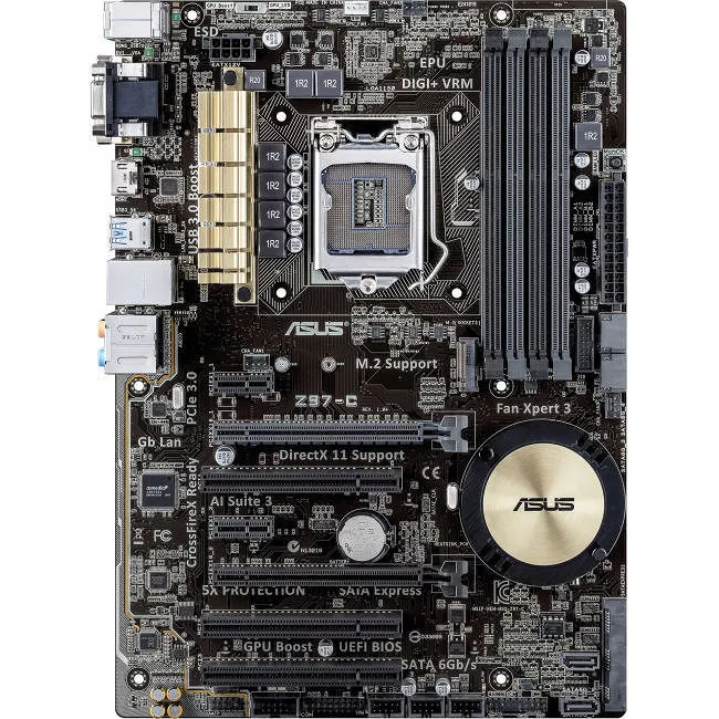 ASUS Z97-C Desktop Motherboard - 1x Socket H3 LGA-1150 - Intel Z97 Express - 4x DDR3 - RAID - 1x M.2 - 2x PCIe x16 - 1x RJ-45 - ATX