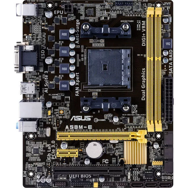 ASUS A58M-E Desktop Motherboard - 1x Socket FM2+ - AMD A58 - 2x DDR3 - RAID - 1x PCIe x16 - 1x RJ-45 - Micro ATX