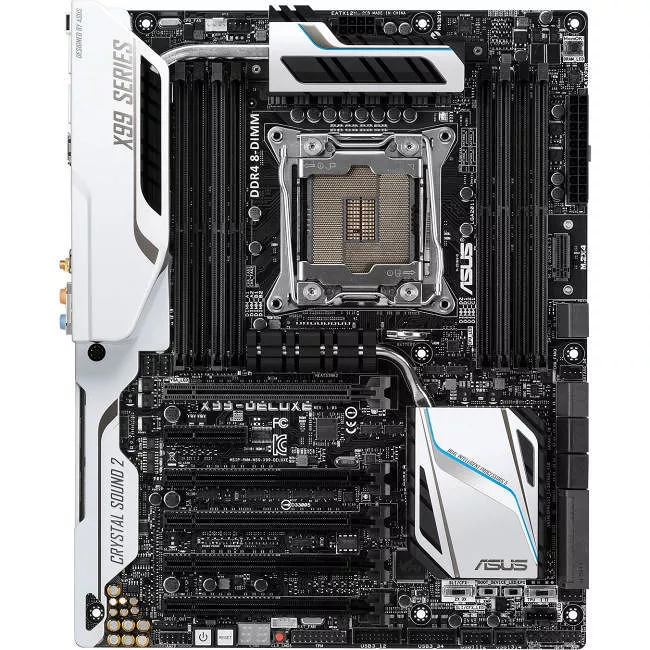 ASUS X99-DELUXE Desktop Motherboard - 1x Socket LGA 2011-v3 - Intel X99 - 8x DDR4 - RAID - 5x PCIe x16 - Wi-Fi - 2x RJ-45 - ATX
