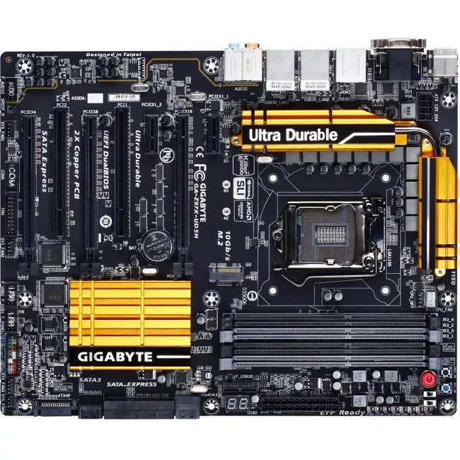 GIGABYTE GA-Z97X-UD5H Desktop Motherboard - 1x Socket H3 LGA-1150 - Intel Z97 Express - 4x DDR3 - RAID - 1x M.2 - 3x PCIe x16 - 1x RJ-45 - ATX