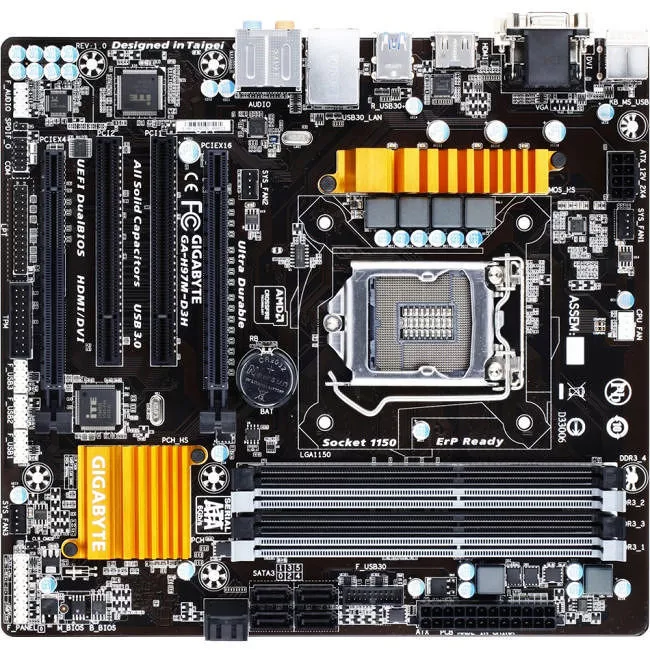 GIGABYTE GA-H97M-D3H Desktop Motherboard - 1x Socket H3 LGA-1150 - Intel H97 Express - 4x DDR3 - RAID - 2x PCIe x16 - 1x RJ-45 - Micro ATX