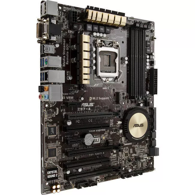 ASUS Z97-A Desktop Motherboard - 1x Socket H3 LGA-1150 - Intel Z97 Express - 4x DDR3 - RAID - 1x M.2 - 3x PCIe x16 - 1x RJ-45 - ATX