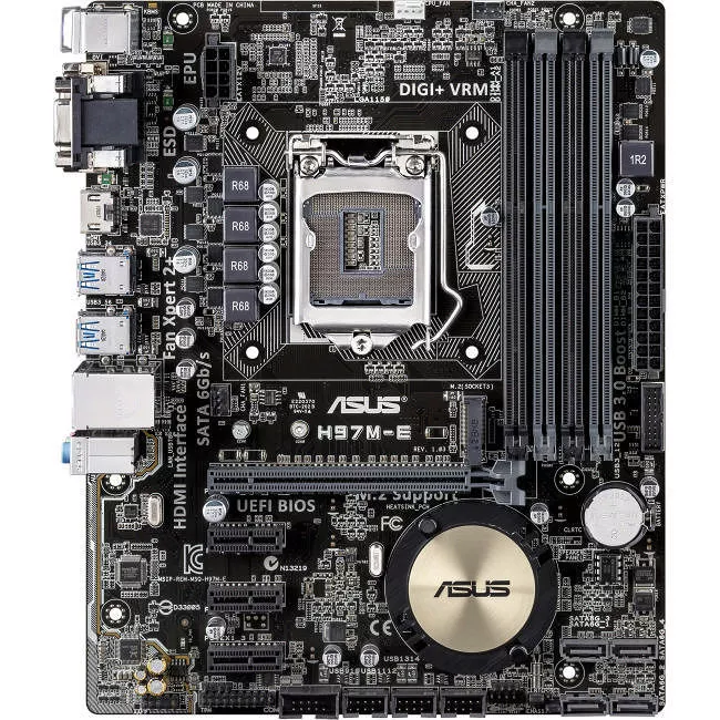 ASUS H97M-E/CSM/C/SI Desktop Motherboard - 1x Socket H3 LGA-1150 - Intel H97 Express - 4x DDR3 - RAID - 1x M.2 - 1x PCIe x16 - 1x RJ-45 - Micro ATX
