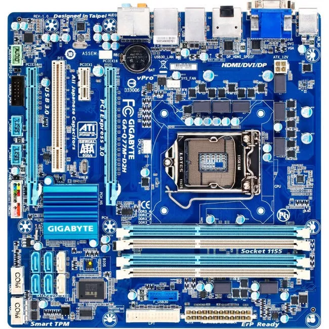 GIGABYTE GA-Q77M-D2H-B Desktop Motherboard - 1x Socket H2 LGA-1155 - Intel Q77 Express - 4x DDR3 - RAID - 2x PCIe x16 - 1x RJ-45 - Micro ATX