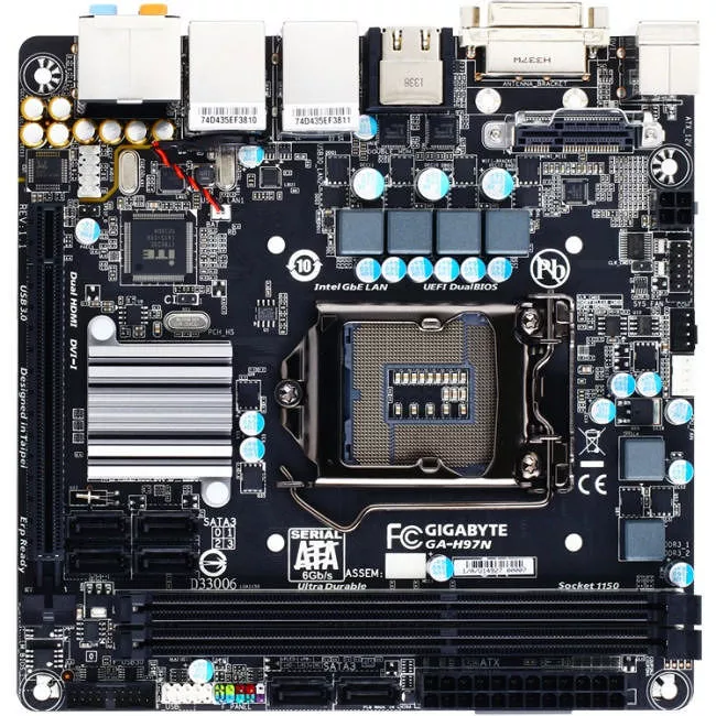 GIGABYTE GA-H97N Desktop Motherboard - 1x Socket H3 LGA-1150 - Intel H97 Express - 2x DDR3 - RAID - 1x PCIe x16 - 2x RJ-45 - Mini ITX